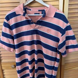 Izod Men's Polo Shirt - Coral and Navy Stripes